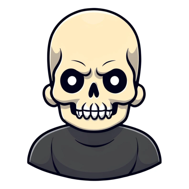 man with oval-shaped flat-top head wearing a black shirt with a gray skull on the front sticker