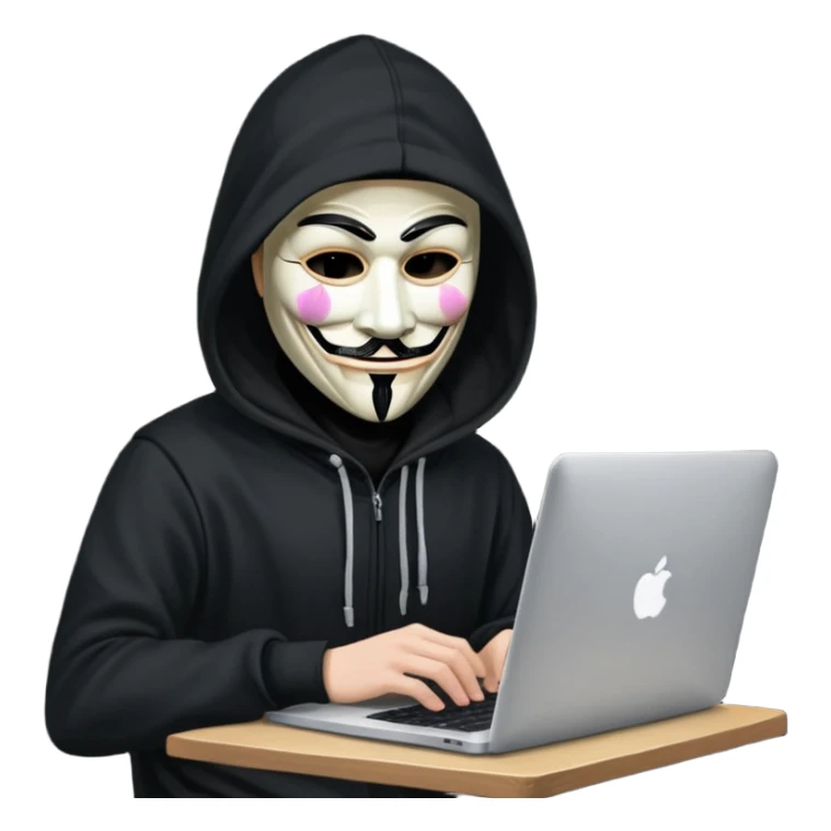 guy fawkes mask black hoodie typing on macbook sticker