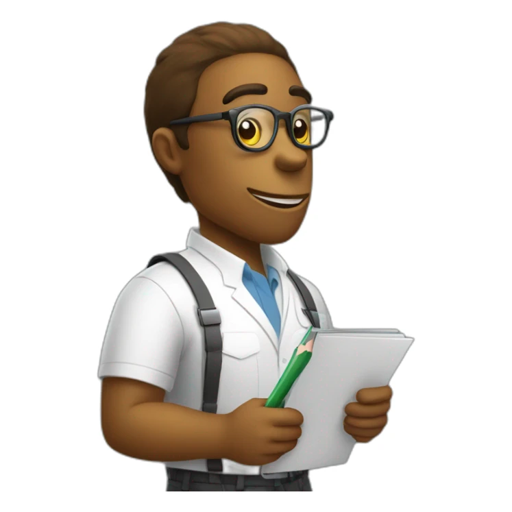 a trex therapist holding a pencil and notebook wearing glasses sticker