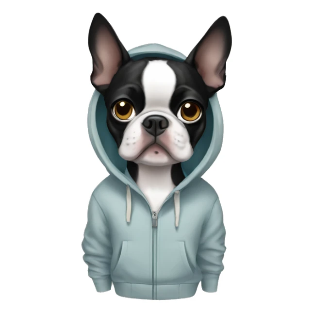 Boston terrier wearing a hoodie sticker