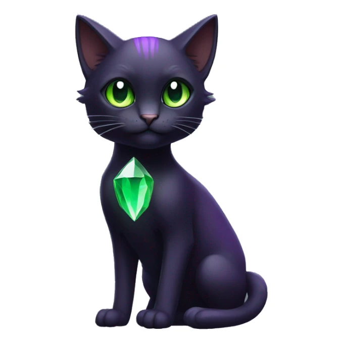 Black Dark-type-Fakémon-Cat Purple eyes, green gem on chest, full body sticker