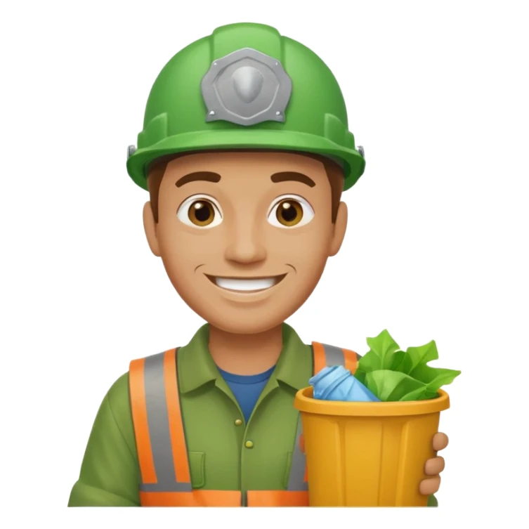 garbage man with green helmet holding garbage  sticker