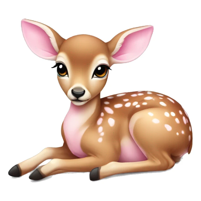 cute baby deer curled up laying down wearing pink skirt  sticker