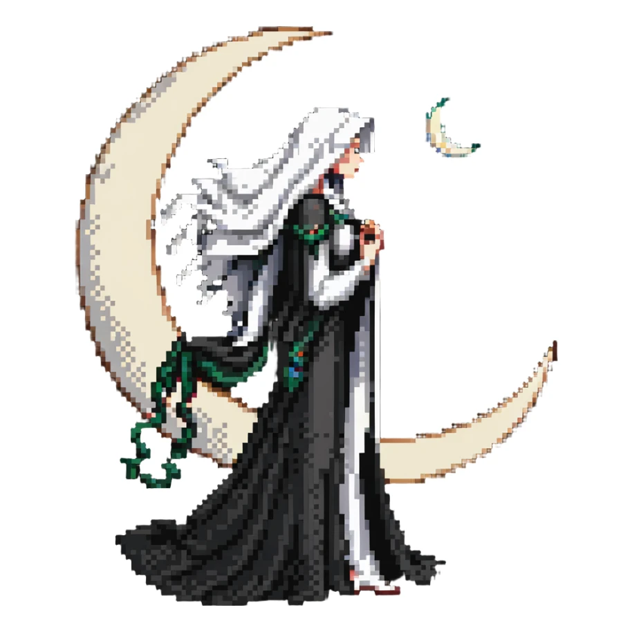 High Priestess tarot card with veiled woman, crescent moon and scroll sticker