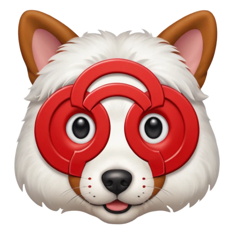 Target store bullseye dog, close-up face, red bullseye around left eye, friendly expression, simple, iconic sticker