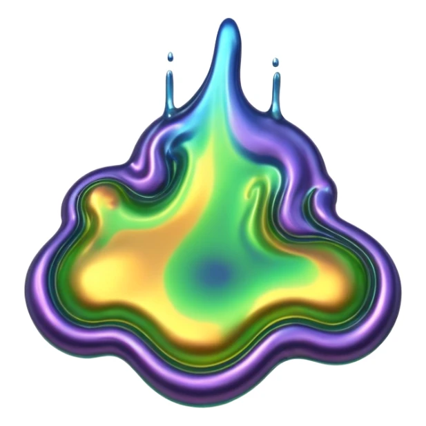 3D render of Oil Slick, toxic waste aesthetic, bubbling liquid, caution metal, industrial warning texture. sticker