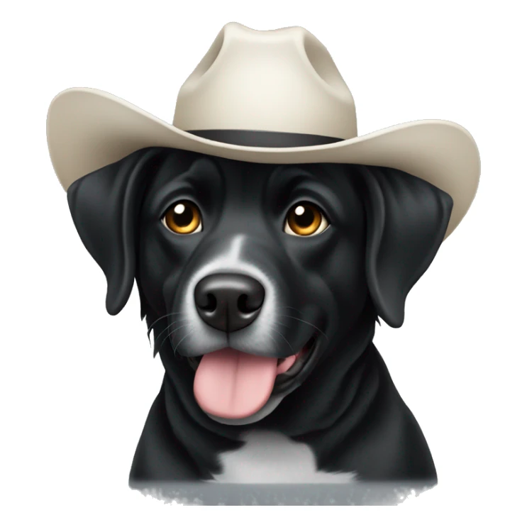 All black dog wearing a white cowboy hat  sticker