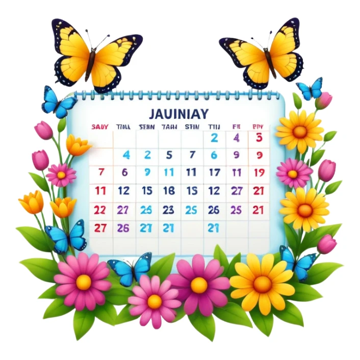 spring calendar with flowers and butterflies sticker