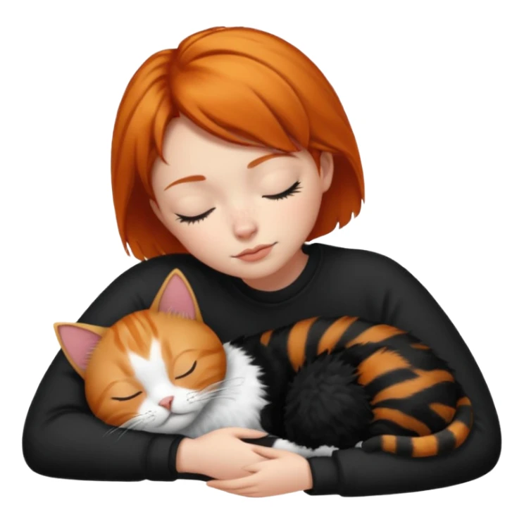 short hair Ginger Girl sleeping with a black and a white bigger cat  sticker