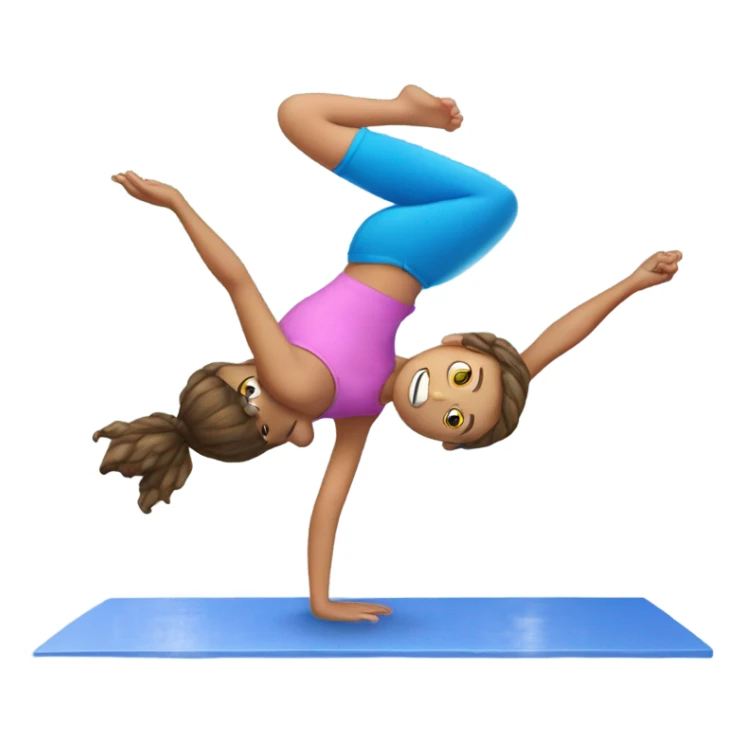 7 year old girl fair skin doing handstand against blue wall  sticker