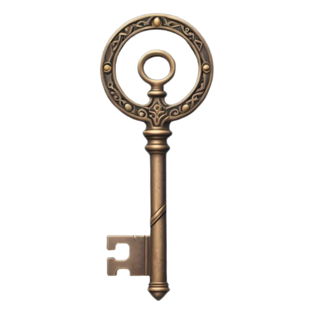 iOS style emoji, minimal ancient key, dark fantasy sticker