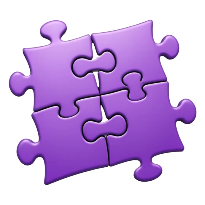 Create an icon of a puzzle for "Featured Projects" on a dark background #22223B. Show exactly 4 puzzle pieces connected together, with the 4th piece slightly separated and in the process of being placed. The puzzle pieces should be shades of purple that harmonize with the background sticker