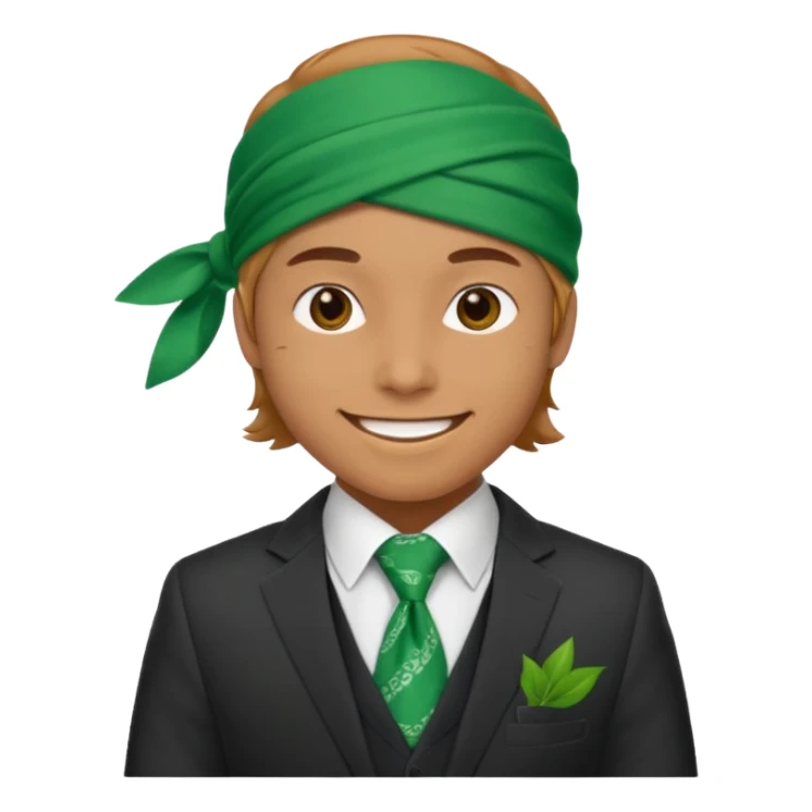 Character wearing green bandana and a suit sticker