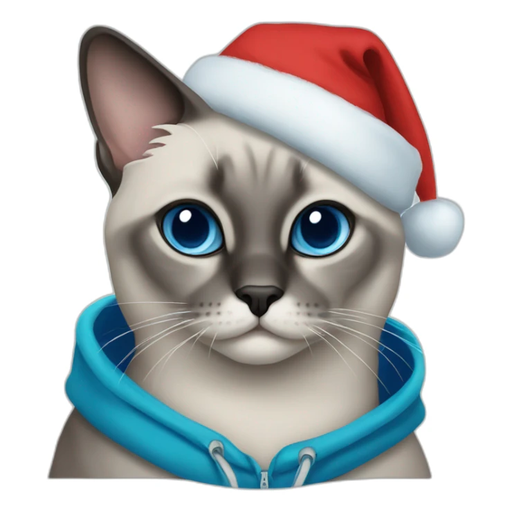 Grey cat Siamese with blue eyes with Christmas hoodie  sticker