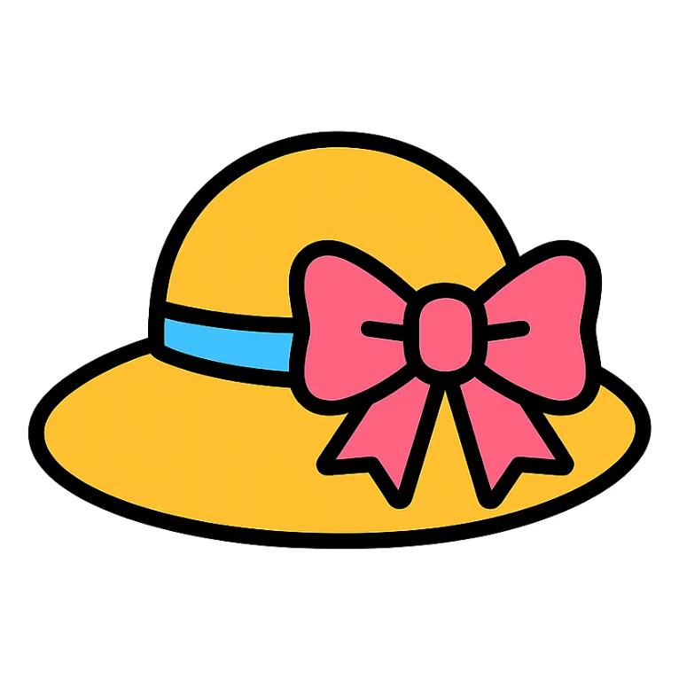 lady's hat with a pink bow icon in lineal color with black outlines sticker