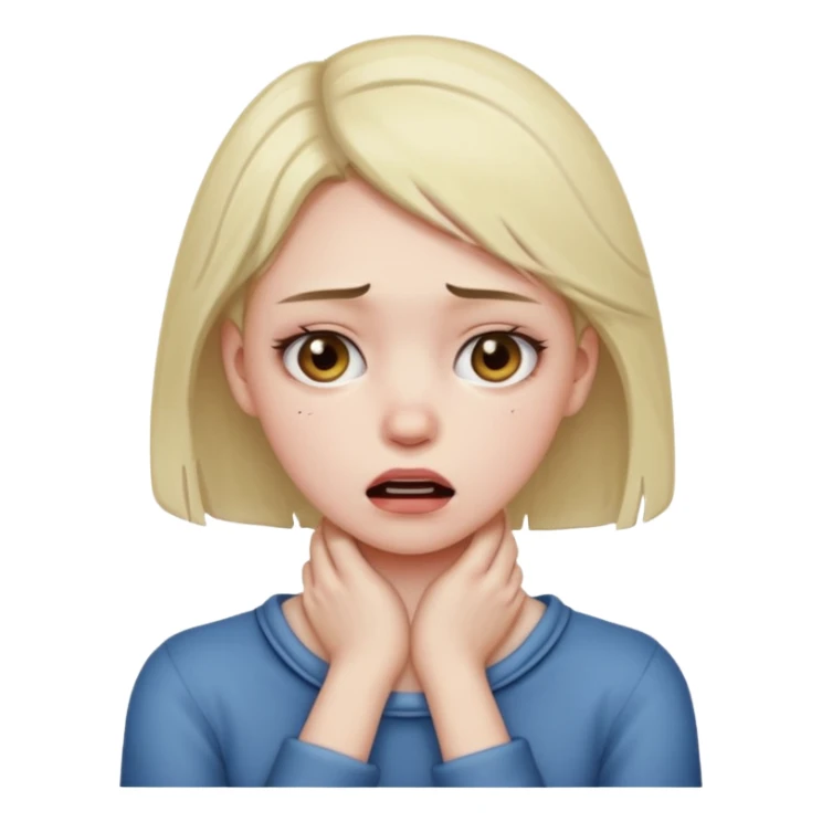 Girl crashing out holding her neck sticker