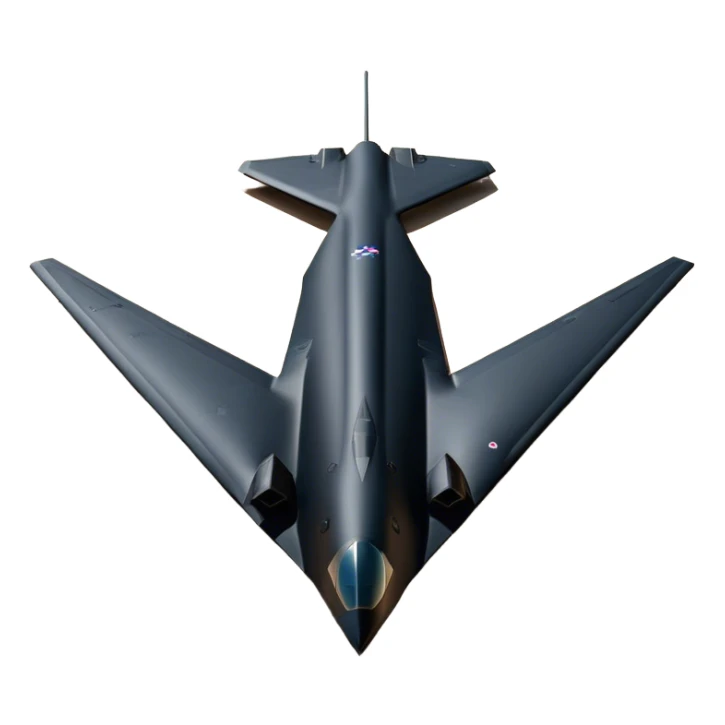 B-2 Spirit bomber - Northrop B-2 (Model Year: 2021) (Iconic colour: Stealth black) - A sleek, stealth bomber with smooth, angular contours and a matte jet-black finish. Emphasize a futuristic, minimalist design with a seamless fuselage, low-profile wings, and an overall intimidating stealth aesthetic. sticker