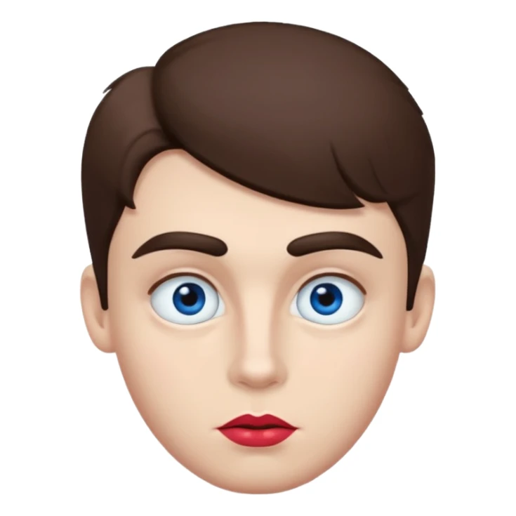 make a white American boy with blue eyes long eyelashes huge huge head in the shape of a triangle  a bit of a unibrow wanna be fluffy hair but is straight and tiny Bodie brown hair  and uglier and lipstick sticker