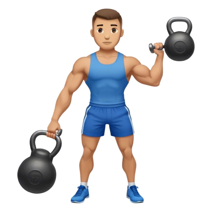 jacked man with blue shorts holding kettlebell sticker