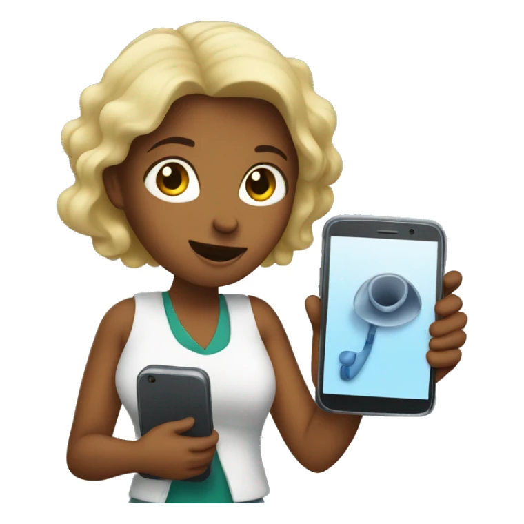 woman holding big phone sticker