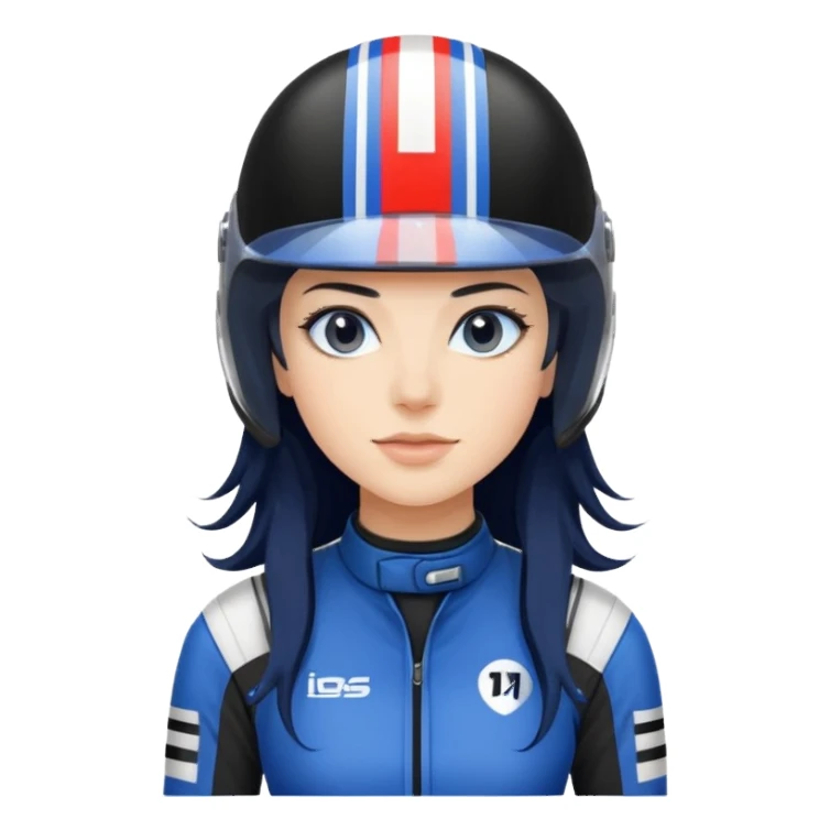 dark blue long hair woman with black racing outfit with blue strips sticker