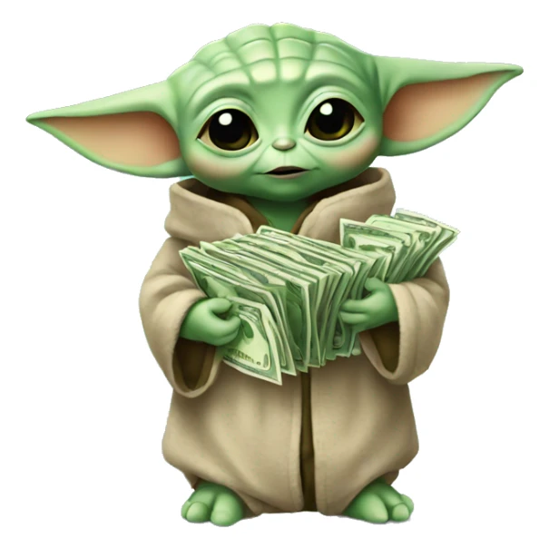baby yoda holding money sticker