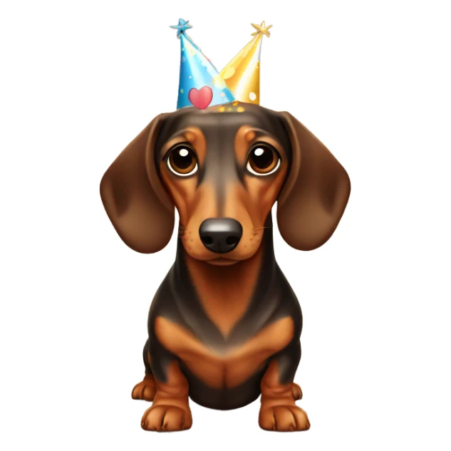 a brown and tan dachshund wearing a party hart  sticker