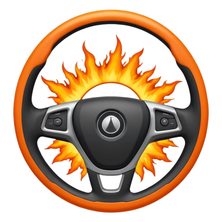 a car steering wheel with an explosion in the center sticker