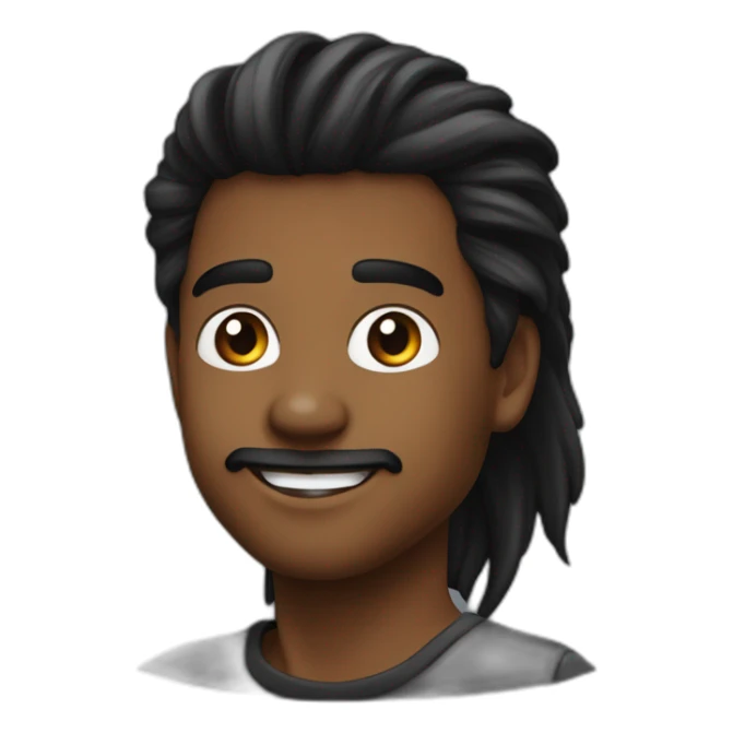Jovem de pele escura com cavanhaque e cabelo estilo mullet liso medio preto com semblante feliz  sticker