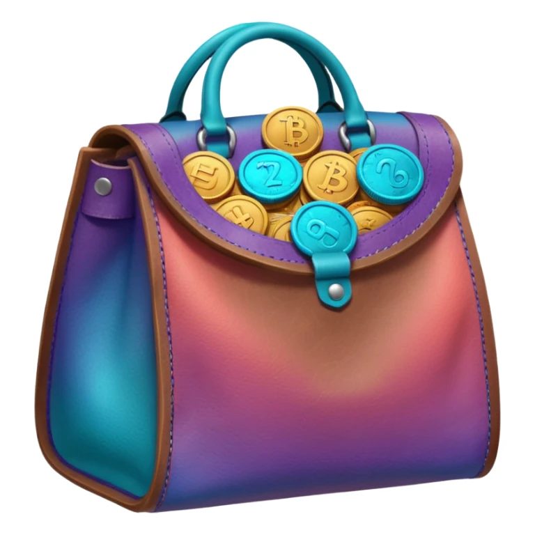 Coins inside brown leather bag, make bag always brown

Change coins color in in gradient of turquoise, blue, pink, purple, and coral sticker