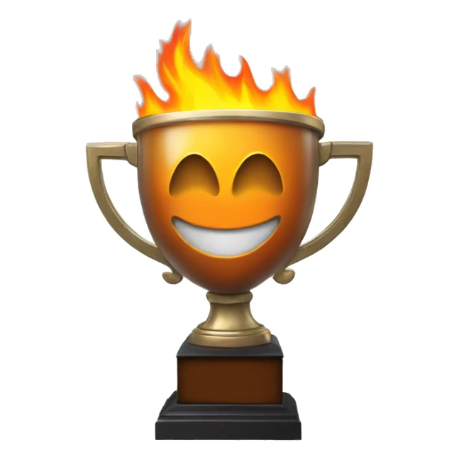 A trophy with a screaming face in the shape of orange, yellow and white fire. sticker