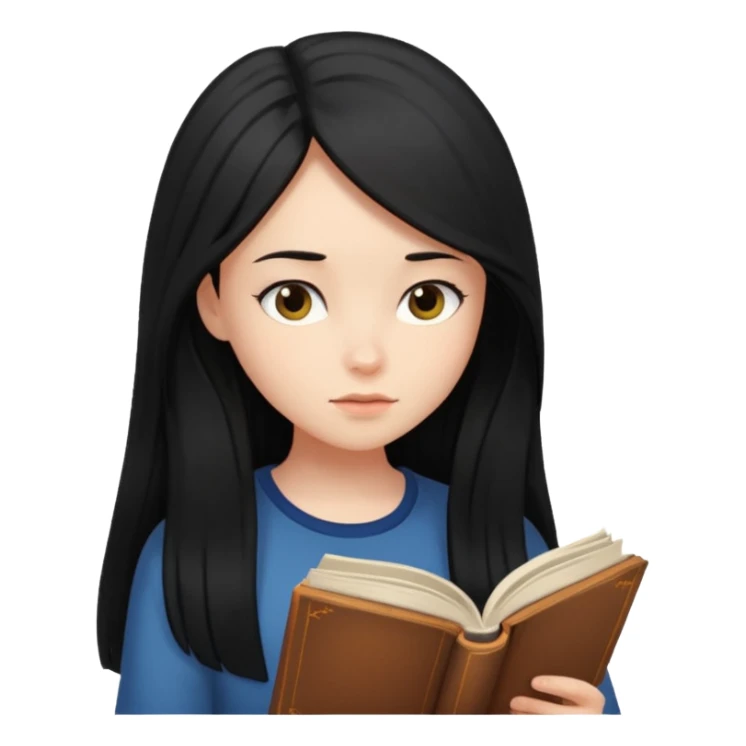 Girl black long hair reading book sticker