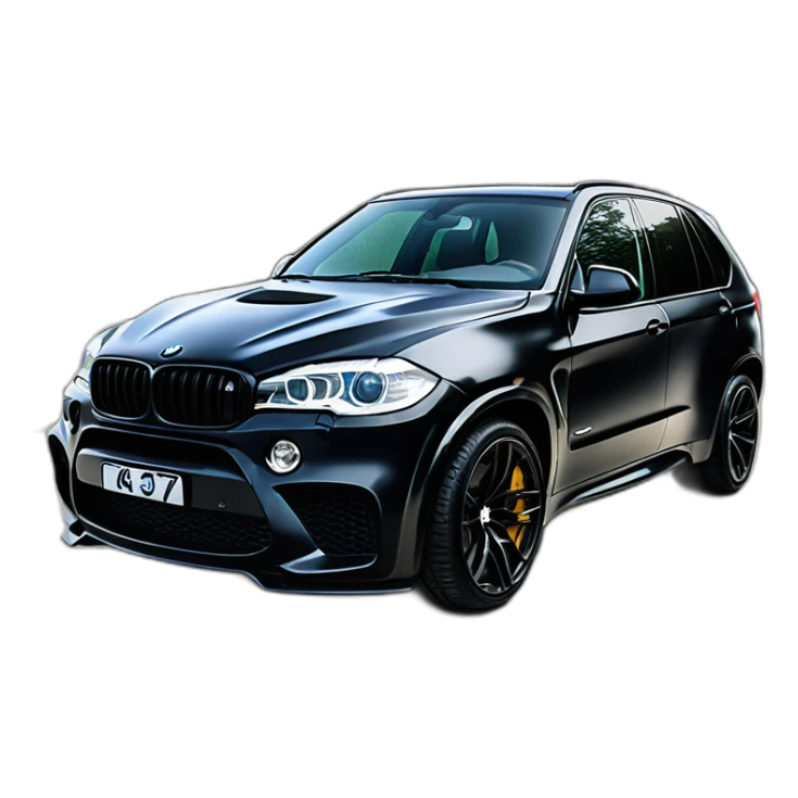 BMW X5M black, number plate JK-777 sticker