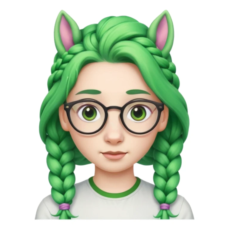 braided unicorn wiith big visible braids looking into the camera spectacled green hair sticker