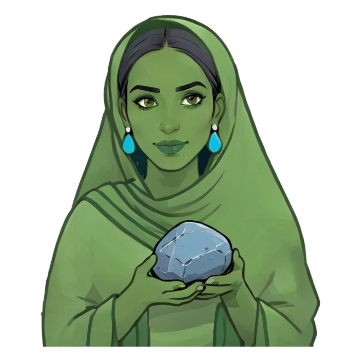 A beautiful marrocan women holding a blue rock sticker