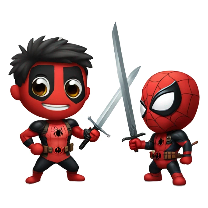 Spider-man with a brave sword playing with Deadpool  sticker
