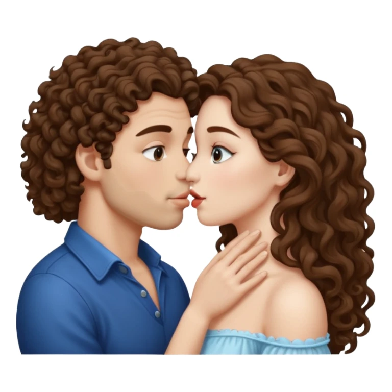 Couple kissing, the man would be white-skinned, curly-haired, brown. The serious woman with white skin, long hair and brown color  sticker