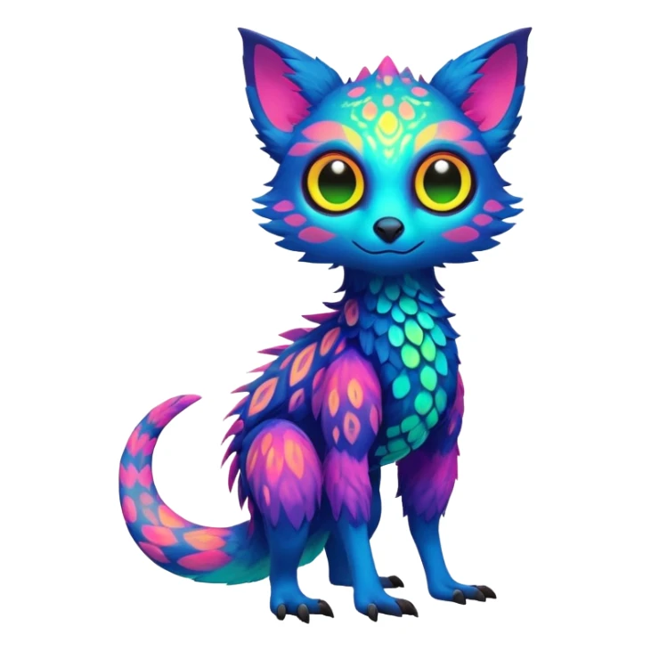 Tropical exotic lush warm-colored neon-colored Fakémon-Trico-creature (full body) sticker