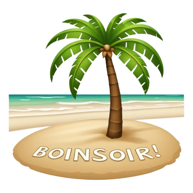 Un cocotier au bord d'une plage avec en arc de cercle écrit bonsoir sticker