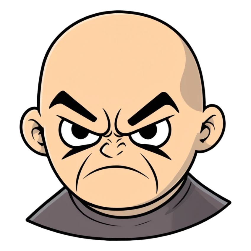 angry frowning cartoon expression of bald strong man, suitable for emoji sticker sticker