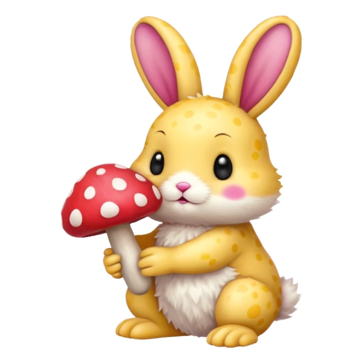 Pink and yellow Bunny holding a mushroom  sticker