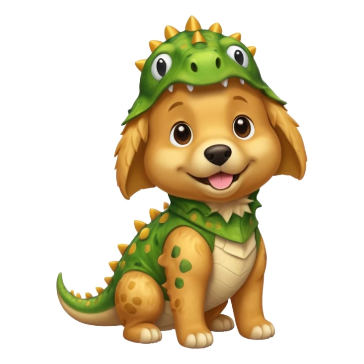 a golden retriever with a dinosaur costume sticker