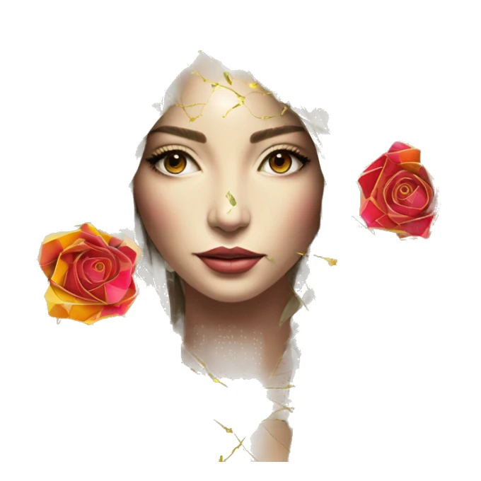  Hemp 420 lady face melting gold drizzle kintsugi multicoloured funky palm leaves tropical made of 420 origami newspaper roses hemp leaves lantern fairy lights paper and hemp leaves in hair sticker