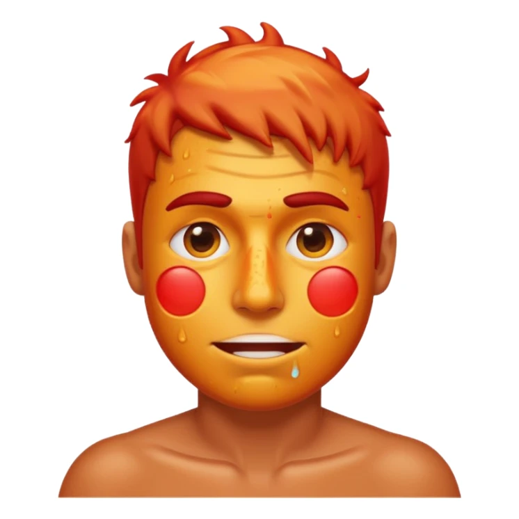 a man with a sunburned red face, sweating, playful emoji style sticker