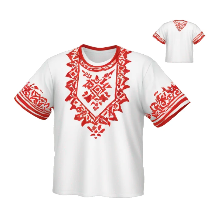 White vyshyvanka t-shirt with red embodiary sticker