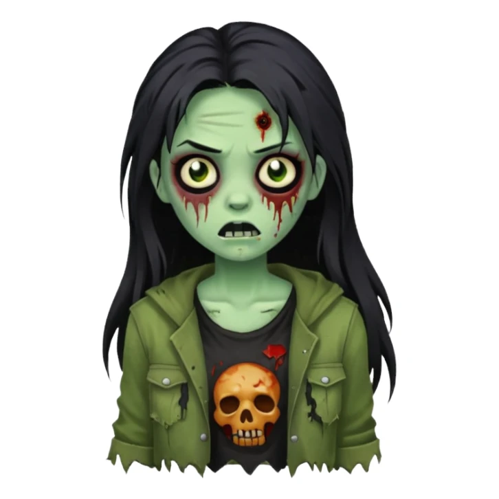 girl zombie with long black hair and green skin sticker