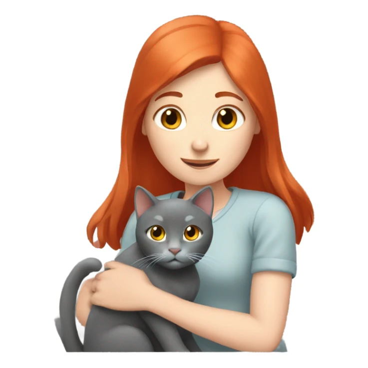 Red hair girl petting her grey cat sticker