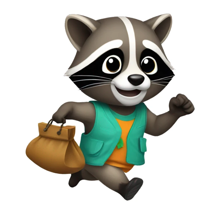 Raccoon runs with a with moneybag sticker