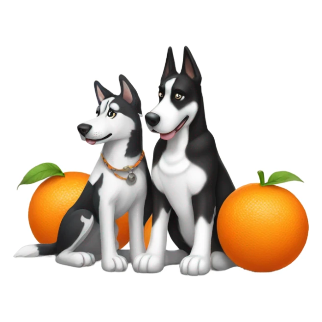 black and white husky with orange striped great dane sticker