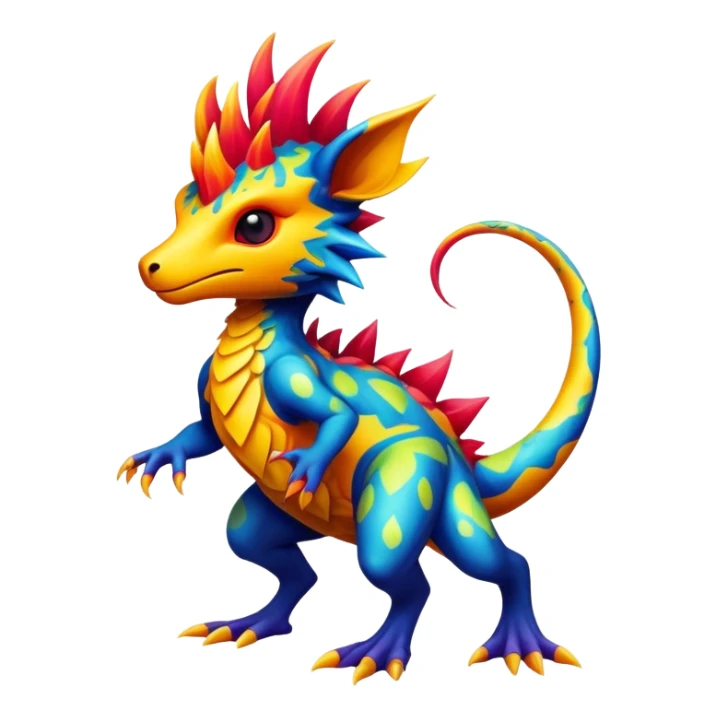 a colorful edgy vernid-fionbri-creature with splash patterns full body sticker